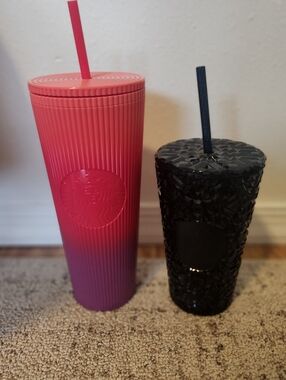 Starbucks Pink to Purple Ombre Ribbed Tumbler & Black Studded Tumbler